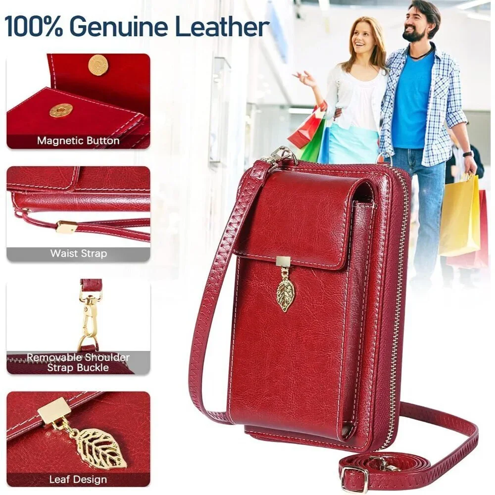 Small Leather Crossbody Phone Bag Wallet RFID Blocker Women Compact